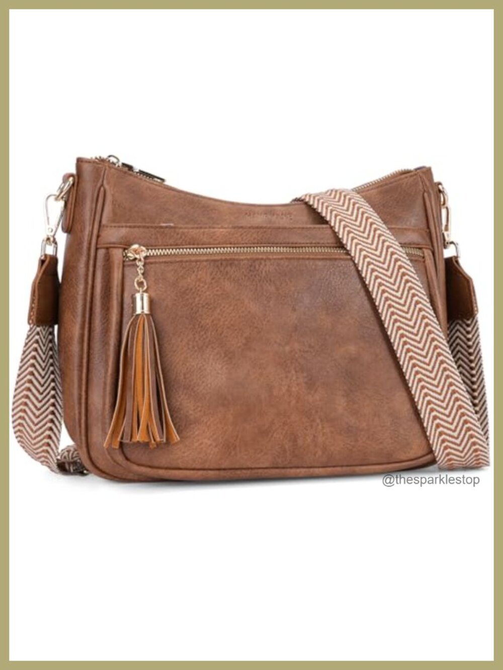 Vegan Leather Crossbody Bag with Tassel, Multi-Pocket Shoulder Handbag